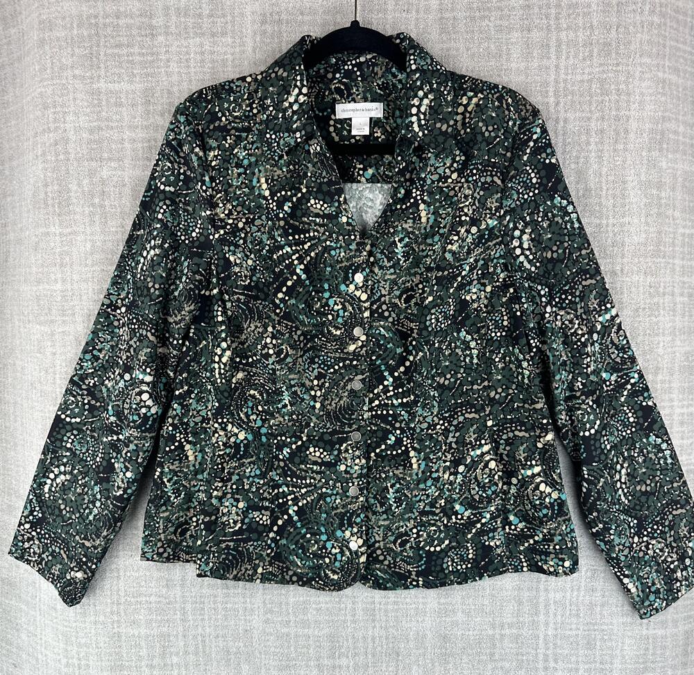 Christopher & Banks Jacket Womens L Green Short Collared Lined Paisley